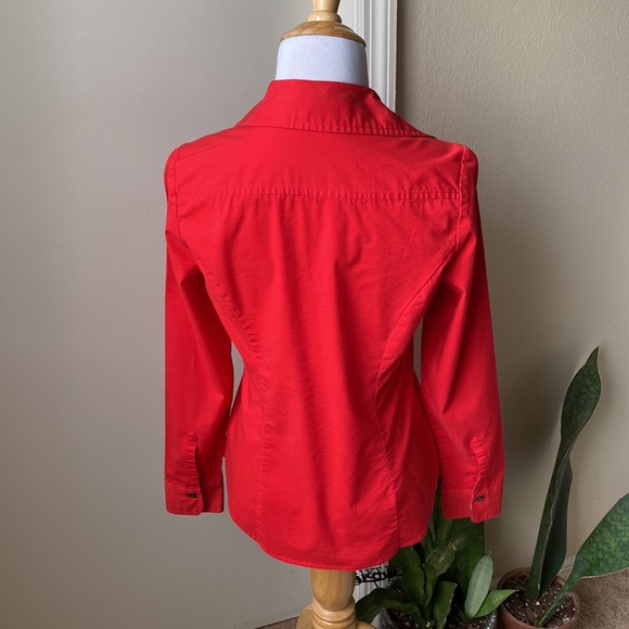 FINAL SALE Red express button down with leopard accents - Picture 3 of 10
